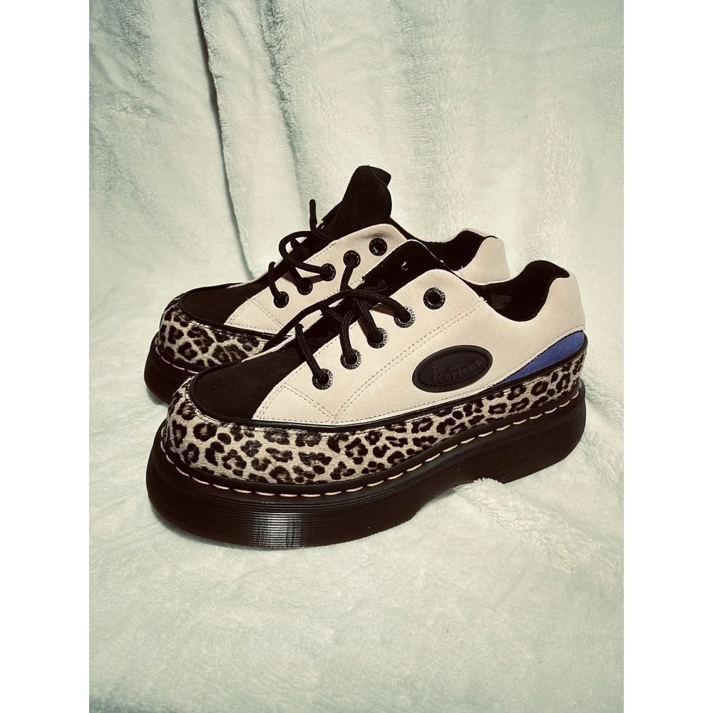 Dr. Martens Buzz 5-Eye Leopard Suede Platform Shoes in Powder Pink Size 8 NWT